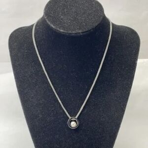 Skagen SET Silvertone Necklace with Pearl Accent And Matching Earrings